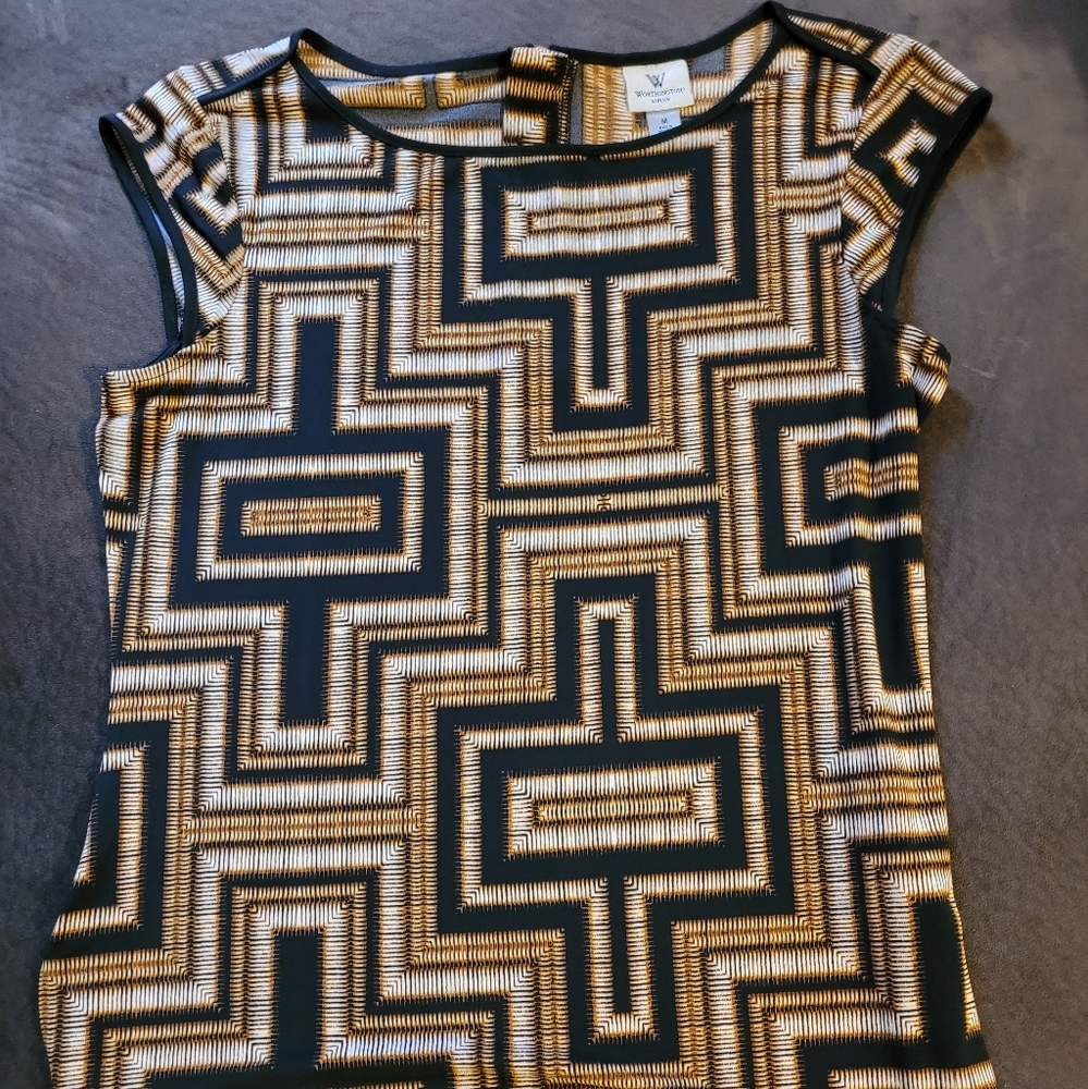 Worthington 2PC Outfit Pants Size 4M Black, Shirt Size M Black/Beige/White